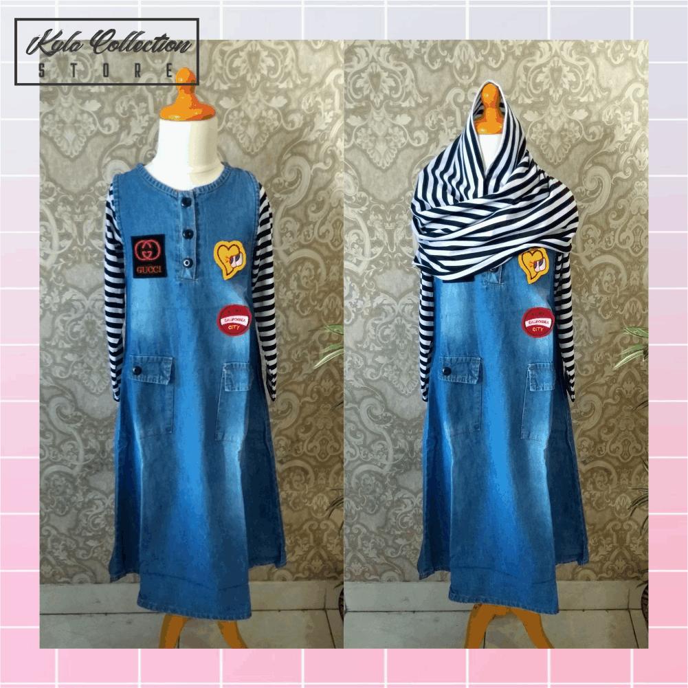 Baju Muslim Anak Perempuan Gamis Jeans Anak Perempuan Lucu Unik Branded 3 in 1