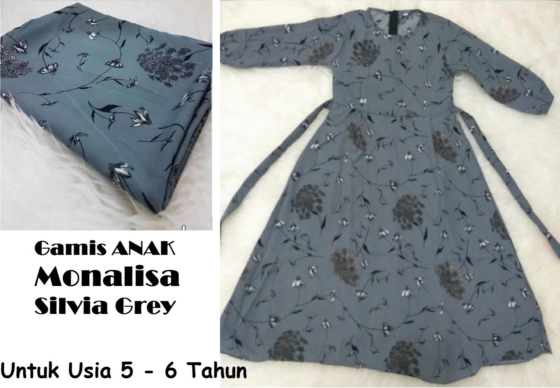 Gamis ANAK Monalisa Silvia Grey Untuk Usia 5 - 6 Tahun