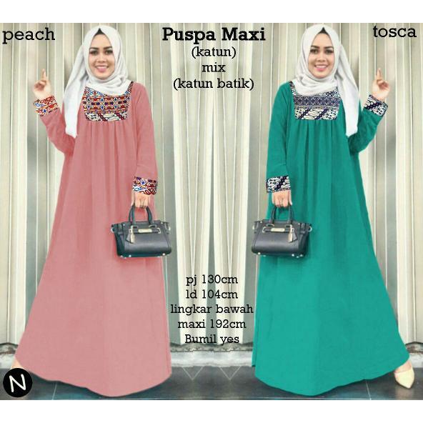 Promo Hari Ini Cn 7599 Puspa Maxi Dress Terusan Gamis Syari Batik Songket Etnik Wanita Murah Simple