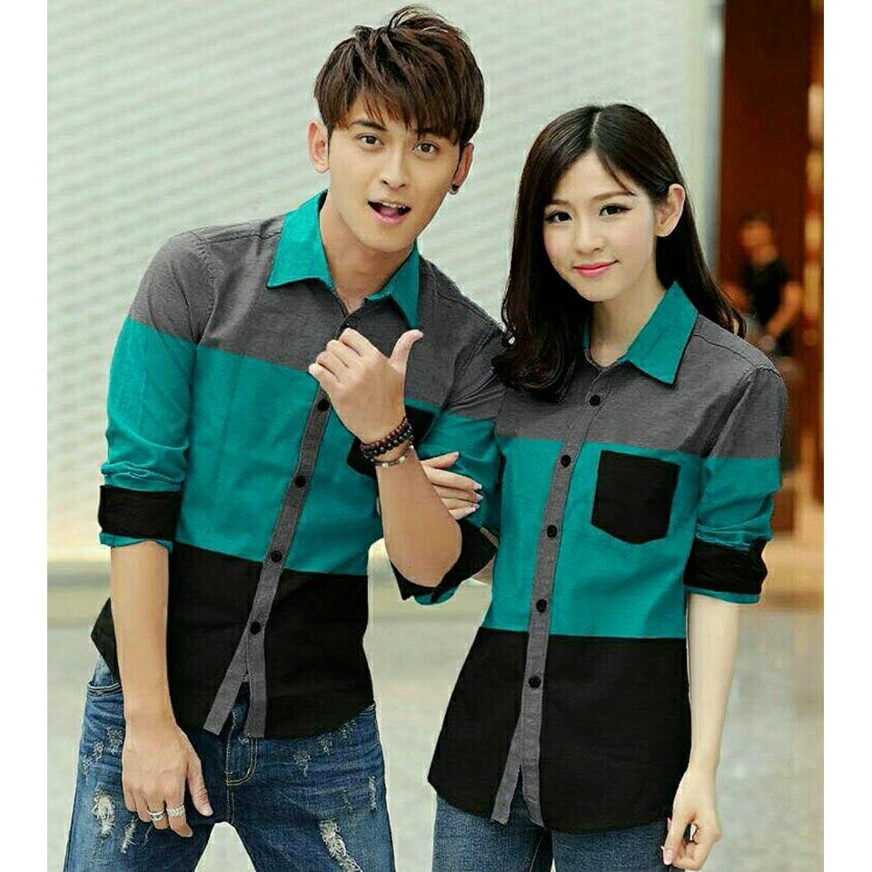 legiONshop - Kemeja Pasangan kemeja couple baju couple atasan baju pasangan AVERY 3TONE grey tosca black