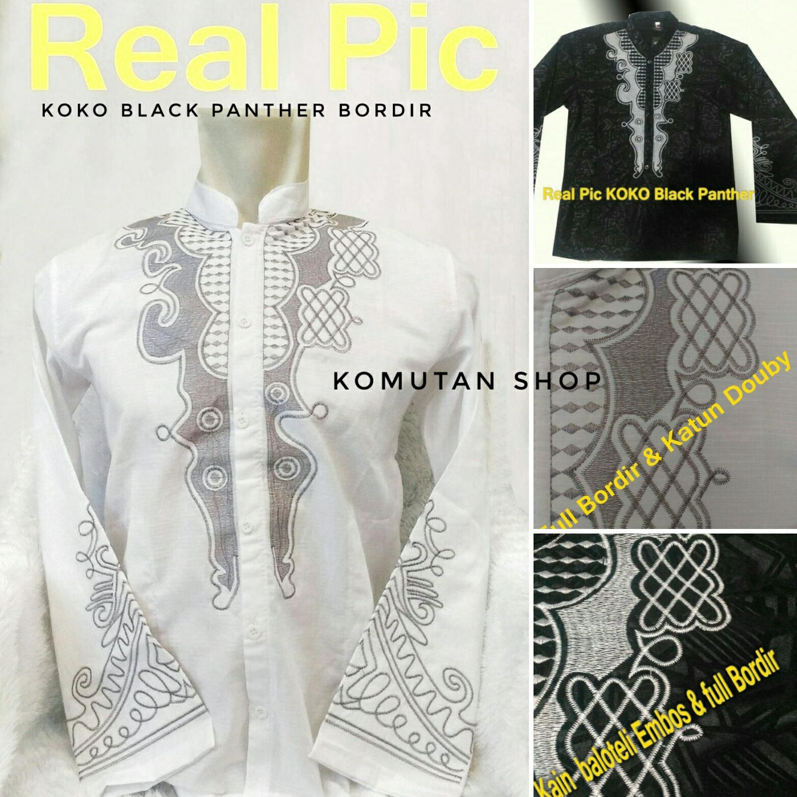 Baju Koko BLACK PANTHER FULL BORDIR Lengan Panjang Kemeja Pria / Gamis