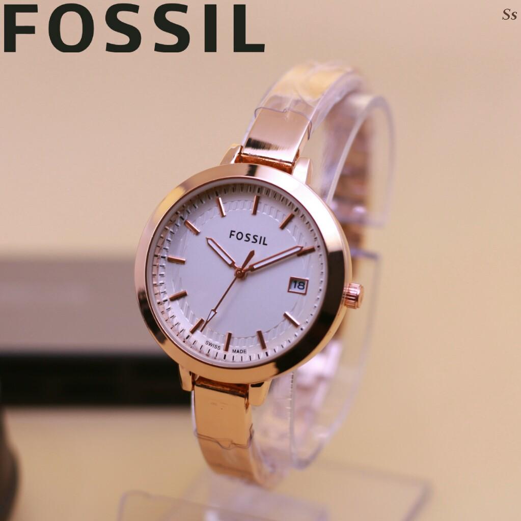 FOSSIL - JAM TANGAN WANITA FASHION - TANGGAL - RANTAI - ROSE GOLD - STAINLESS STEEL