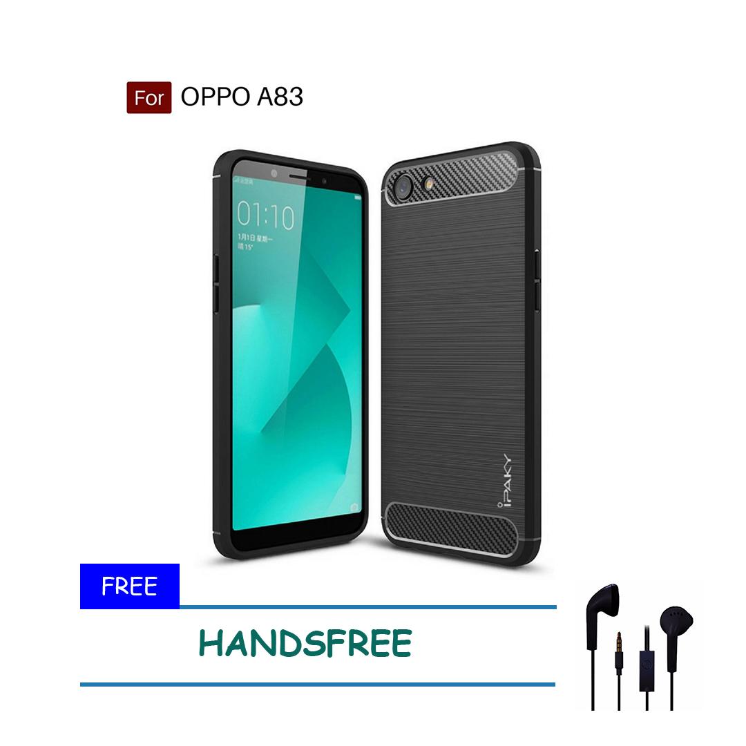 Case Super Premium Quality Carbon Shockproof Hybrid Case For OPPO A83 - Hitam + FREE Handsfree
