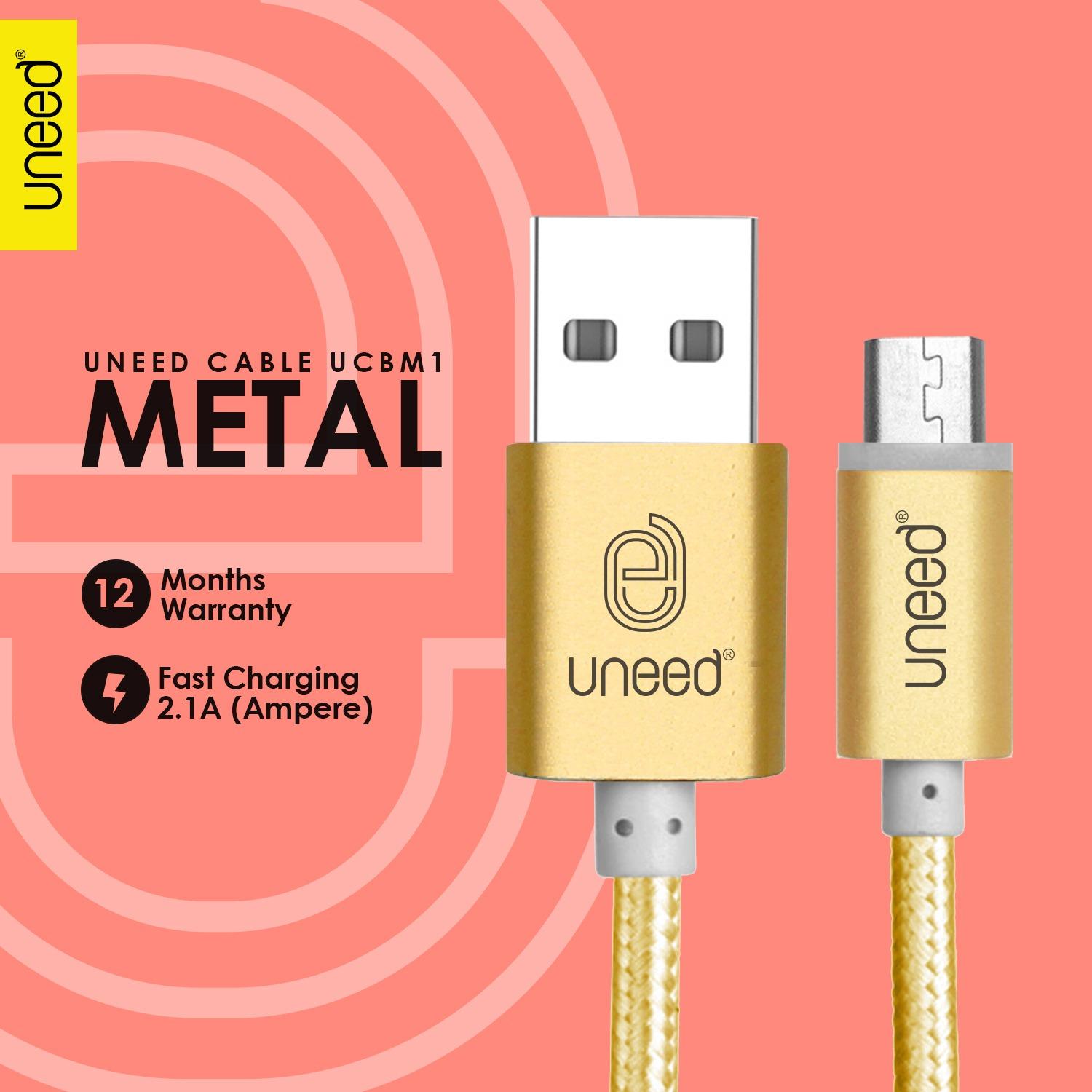 UNEED Nylon Kabel Data Micro USB Metal Quick Charge Fast Charging 2.1A - Original - Gold