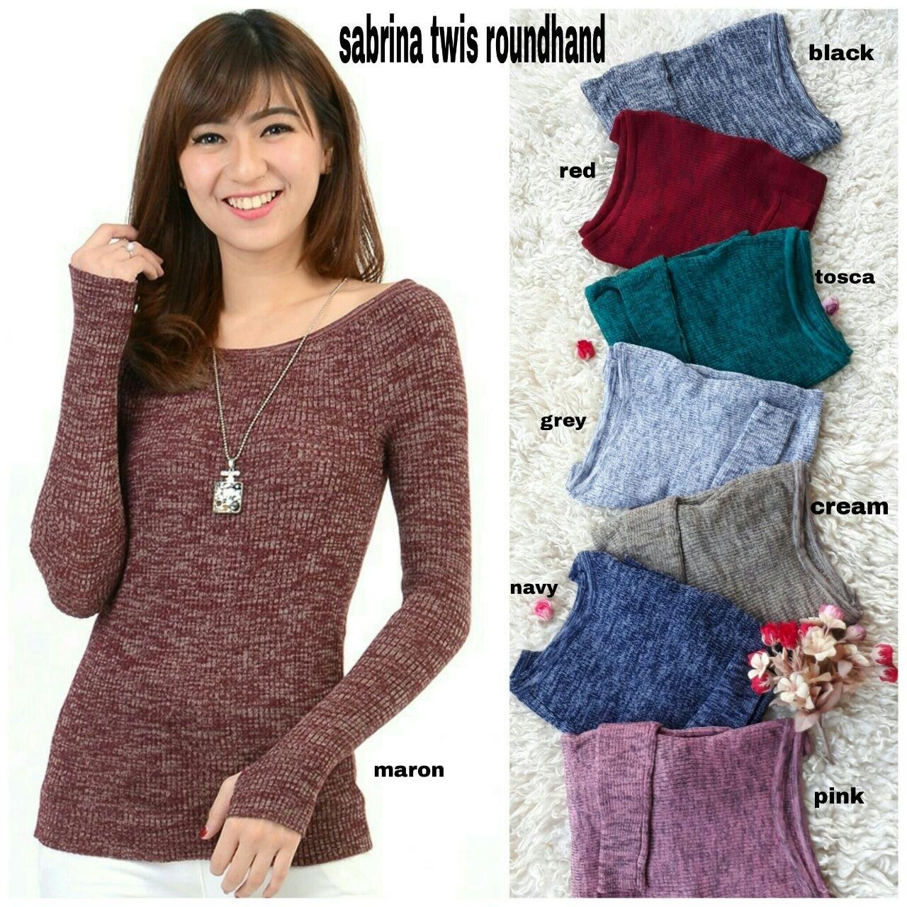 Grand LMS Sweater Sabrina Twis Roundhand 8 Varian Warna Bahan Rajut Stretch Fit to L / Sweater Wanita / Baju Hangat / Baju Tebal / Sweater Panjang / Kaos Sweater / Atasan Muslim / Atasan Wanita