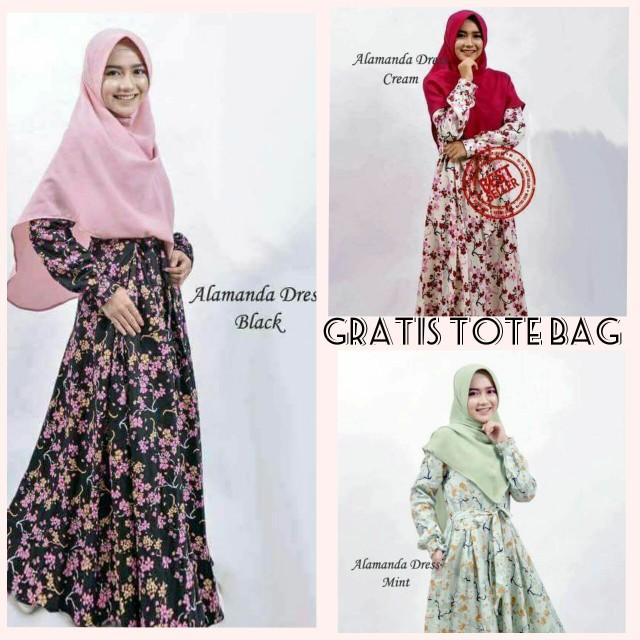 Gamis Katun Jepang Cantik Choco Rose Pink Warna Dasar Putih