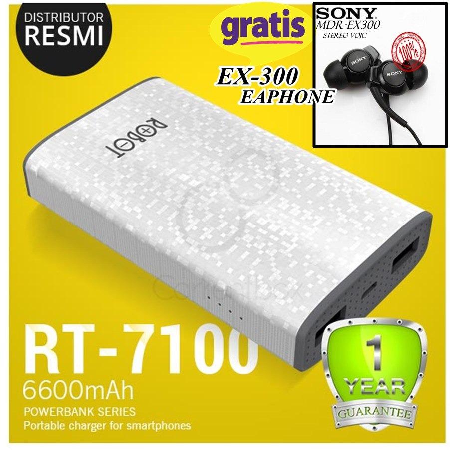 Vivan Robot RT7100 6600mAh 2 USB Ports Power Bank White Bergaransi Resmi 1Tahun +SONY HANDSFREE EX300 ori