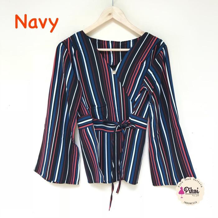 baju kimono panjang / atasan garis garis / kimono ikat / baju muslim / atasan muslim murah - NAVY