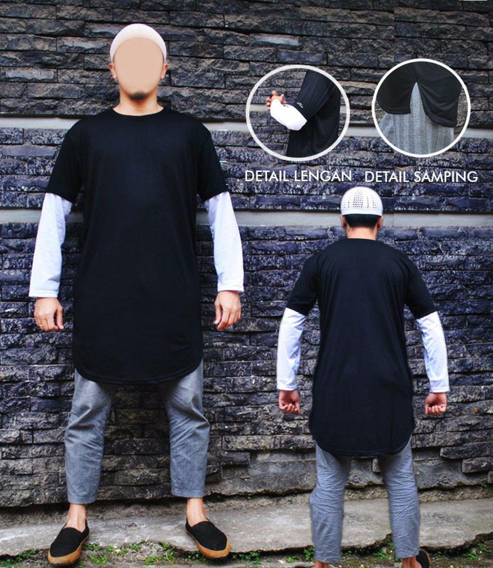 Gamis Kaos Pakistan Kombinasi hitam dan putih Baju Koko Kurta Tangan Panjang di lapak wear marda wearmarda