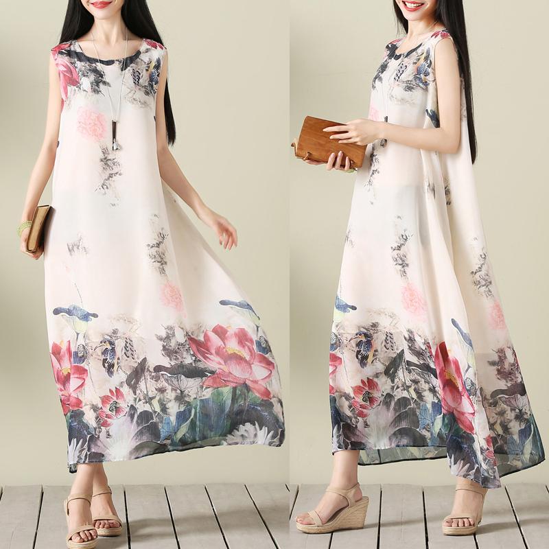 Cina Musim Panas Angin Lukisan Tinta Cetak Setengah Panjang Model Dress Tanpa Lengan Angin Nasional Gaun (Gambar Warna) baju wanita dress wanita Gaun wanita