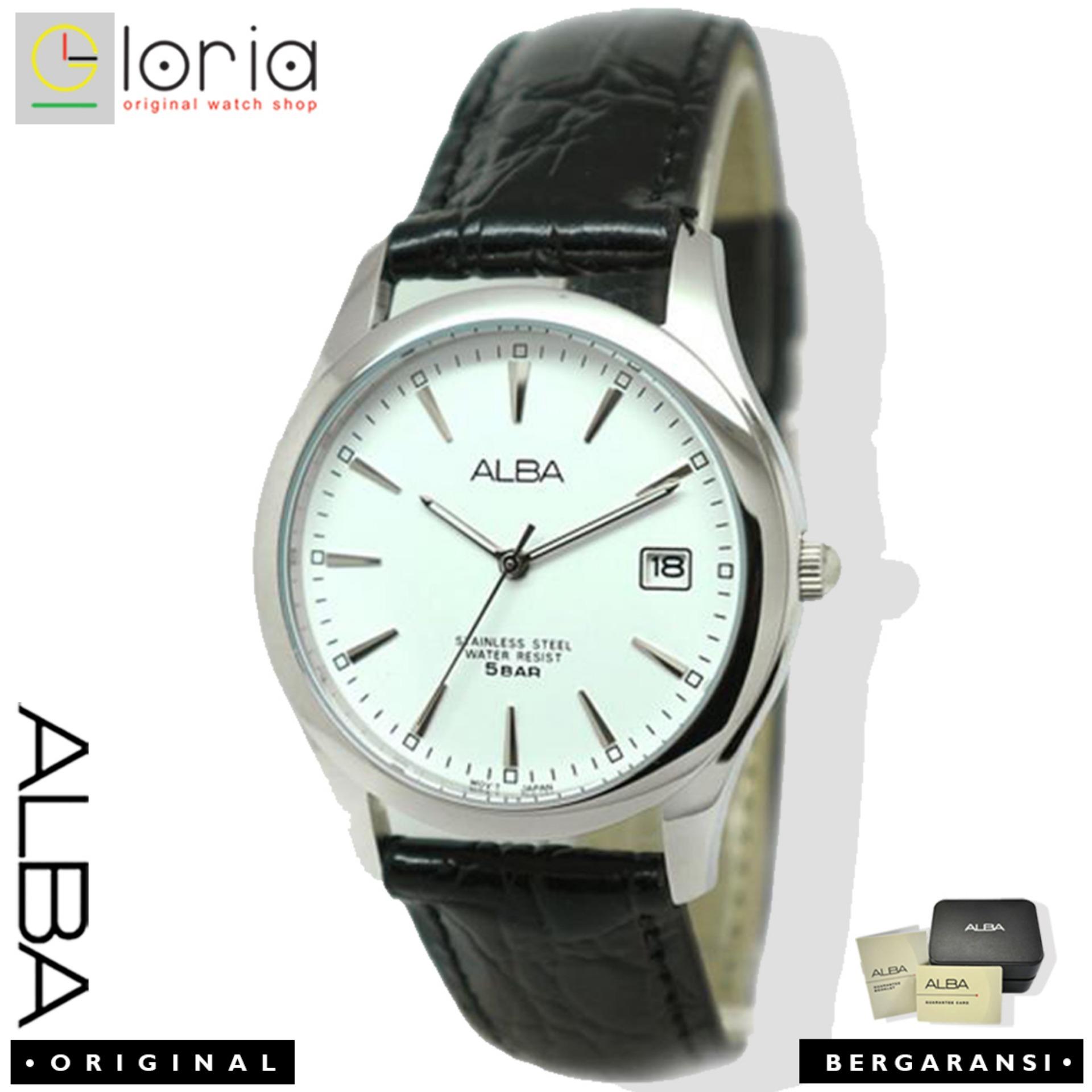 Alba Analog AXHL65X1 Jam Tangan Pria - Strap Leather - White Black