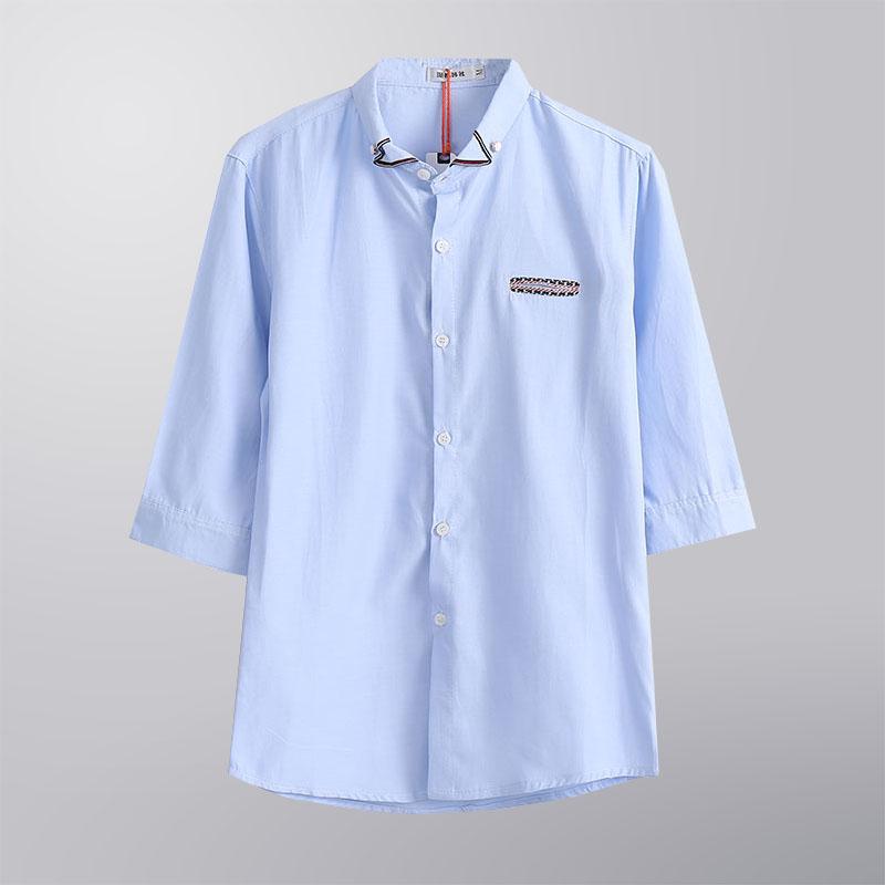 Tren Pria Selutut Kemeja Kemeja Ramping Lengan Pendek Kemeja (Biru Muda) Baju Atasan Kaos Pria Kemeja Pria