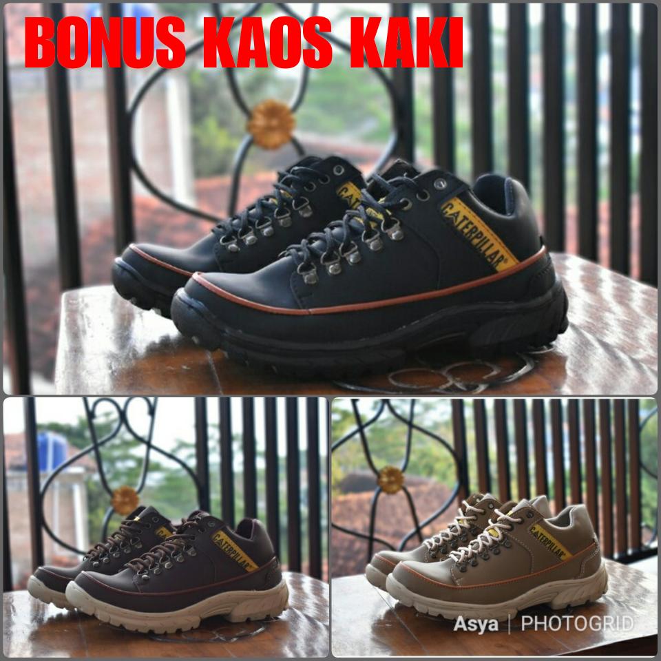 Sepatu safety low Caterpillar kw super ;sepatu kulit kerja proyek