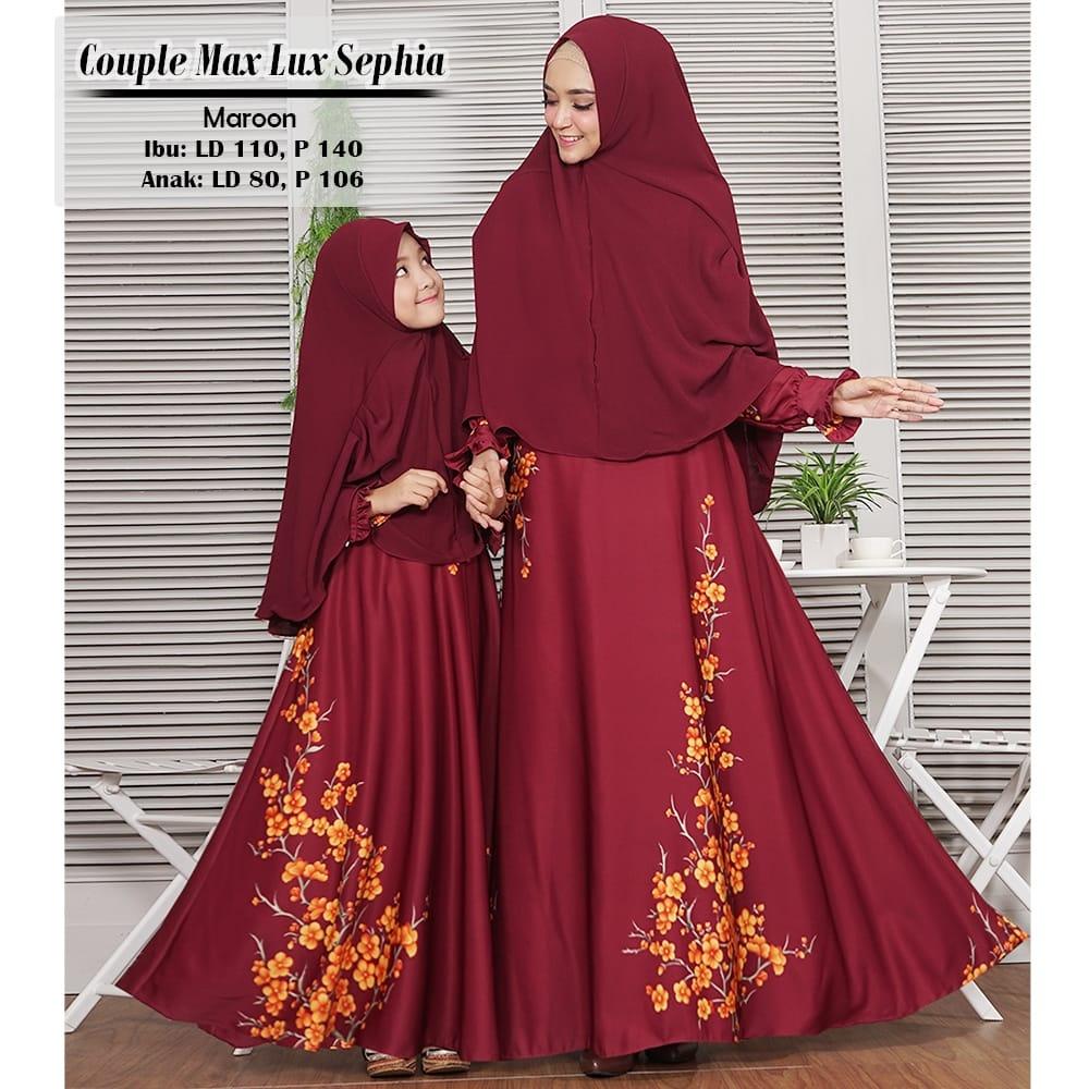 Afifahstore Gamis Muslim Syari Couple Ibu dan Anak Dress Hijab Muslimah Atasan Wanita Maxmara Sephia