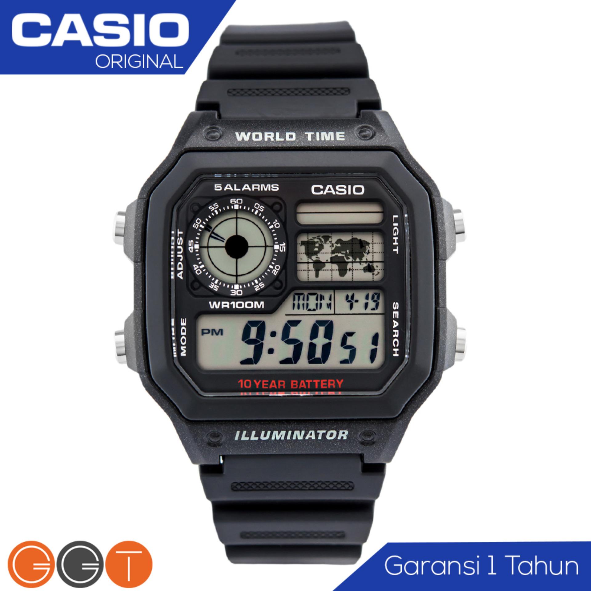 CASIO Illuminator Bond Style - Jam Tangan Pria - Tali Stainless (WHD) / Resin (WH) - Digital Movement - Silver AE-1200