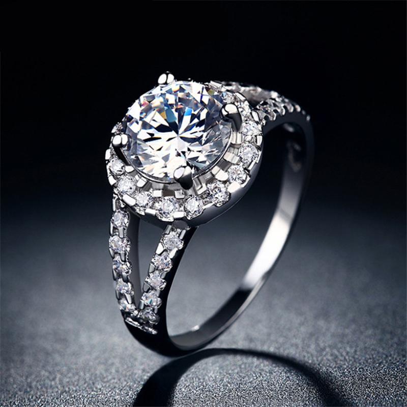 NEW Promo Perhiasan Cincin Berlian Silver Emas Putih Perhiasan Imitasi Wanita BR095 Murah