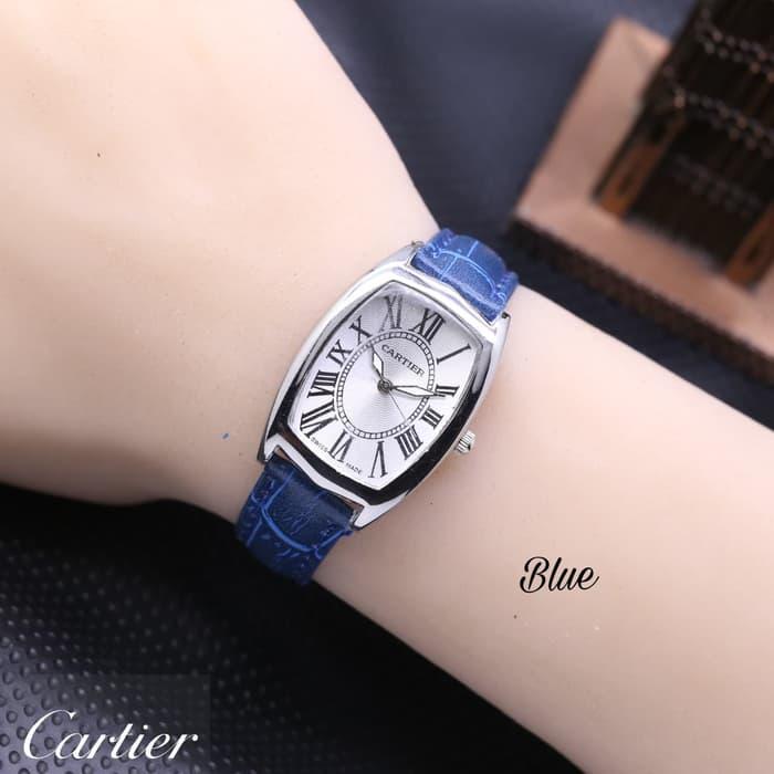 Jam Tangan Wanita / Cewek Terjangkau Cartier Romawi Leather Blue Silver