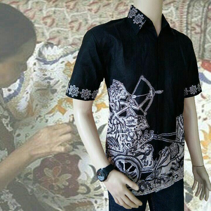 Kemeja Hem Batik Pria Hitam Manis Wayang Arjuna Memanah Harga Grosir Diskon Murah
