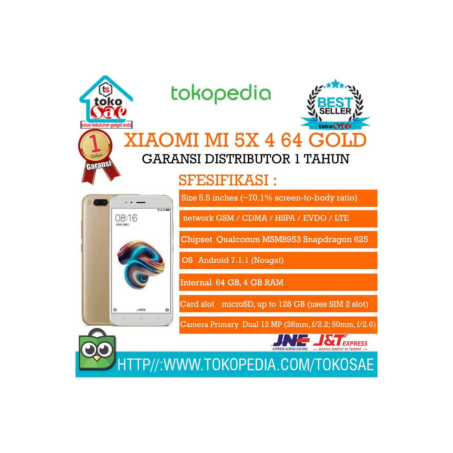 HP XIAOMI MI 5X 4 64 GOLD GARANSI DISTRIBUTOR 1 TAHUN ANDROID XIAOMI