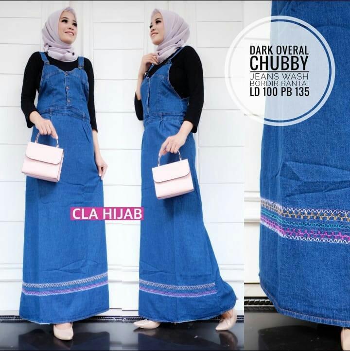Gamis Jeans Original Chubby Overall Long Dress Baju Muslim Maxy Dress Casual Wanita Hijab Modern Terbaru Modis