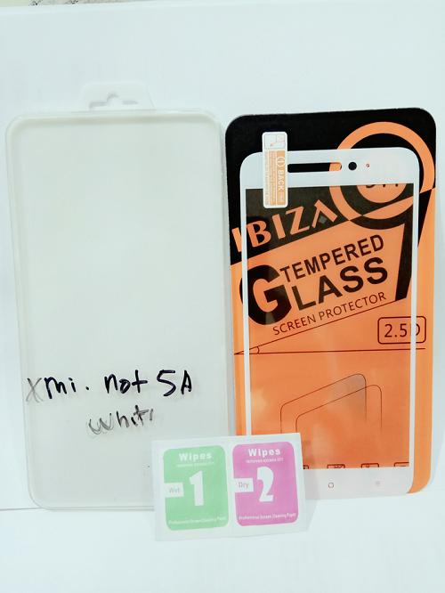 Full Tempered Glass Warna Anti Gores Kaca Full Layar Xioami Xiomi Redmi Note 5A Putih -