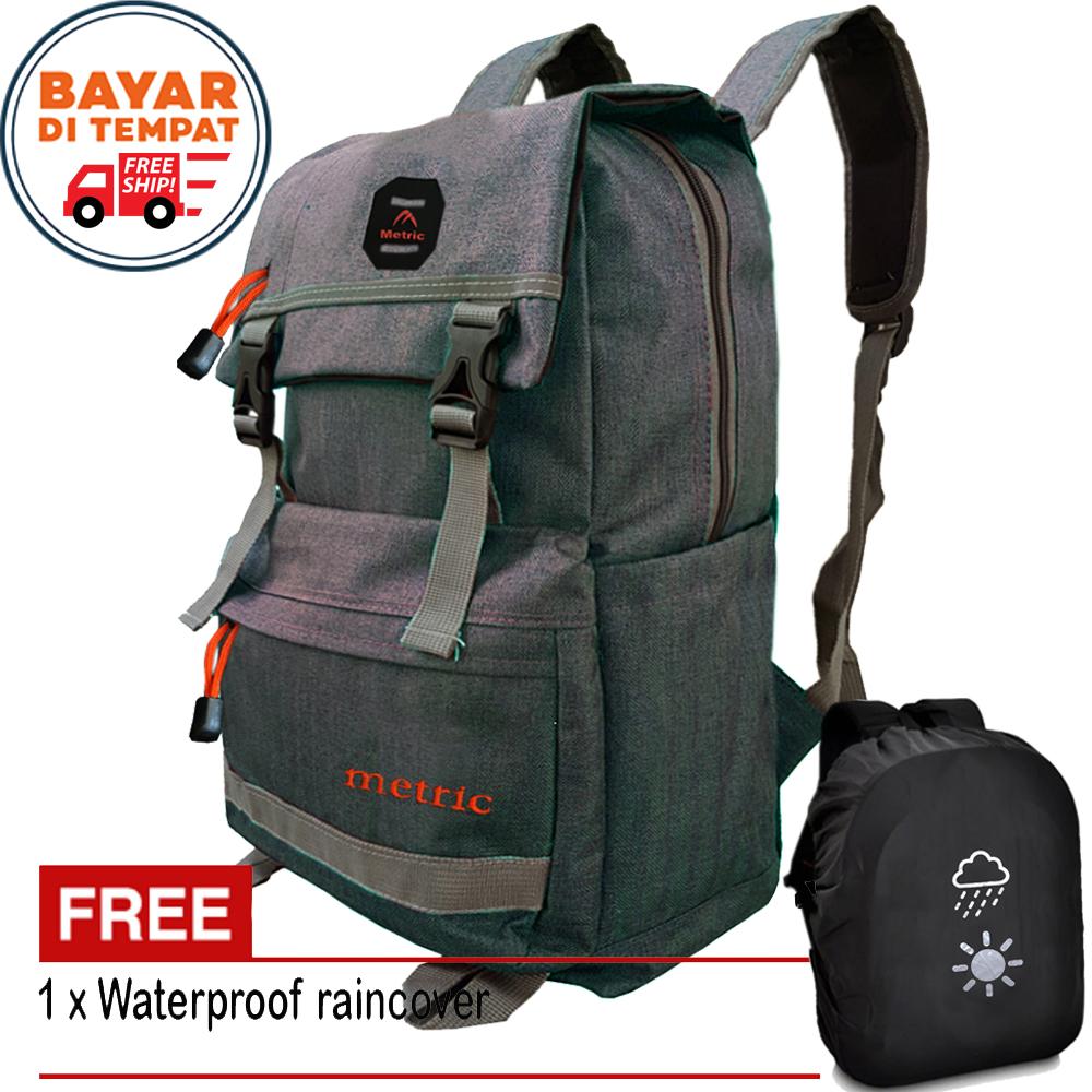 Free Shipping - Tas Pria Tas Wanita HB001-18# Tas Ransel Pria Tas Ransel Wanita Tas Korea Tas Ransel Korea Tas Laptop Tas Punggung Tas Notebook Tas Outdoor Tas Hangout Tas Kerja Tas Kuliah Desain Style Korea Minimalis - Grey + Raincover