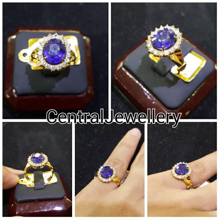cincin lady day blue safir emas kuning berlian