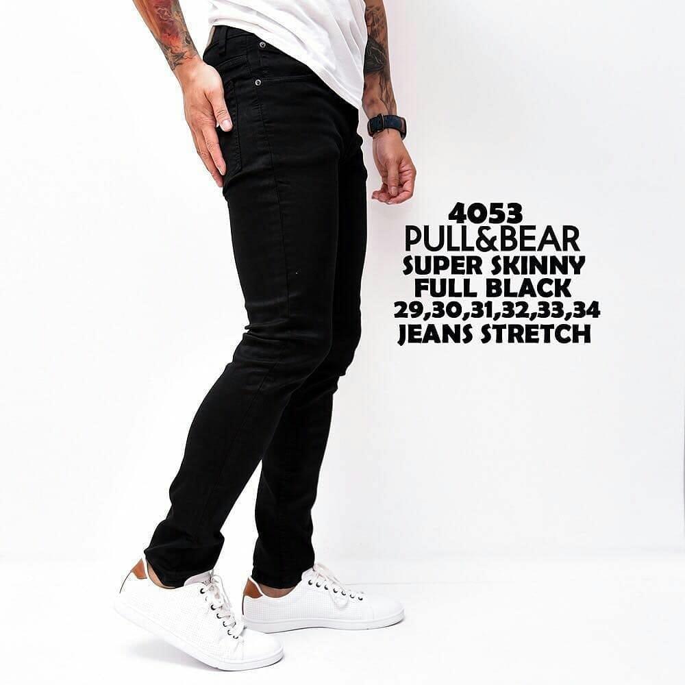 Celana Jeans Pria Super Skinny Fullblack Strech