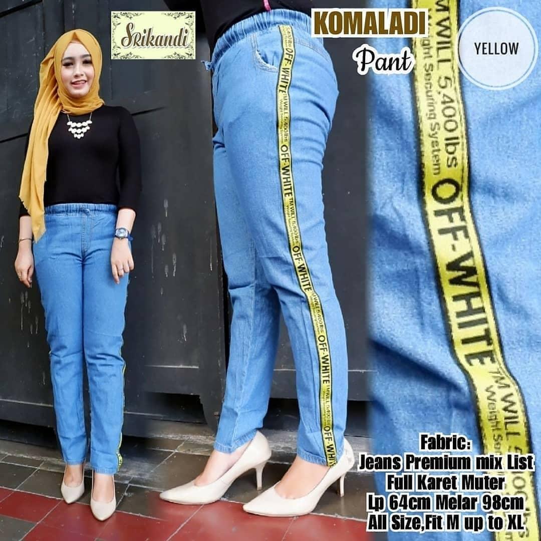 Celana Wanita Jeans Trendy Bahan Denim Aplikasi List Karet