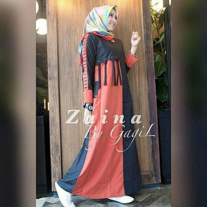 Baju Muslim Original Gamis Zaina Dress Baju Panjang Muslim Casual Wanita Pakaian Hijab Modern Modis Trendy Terbaru 2018