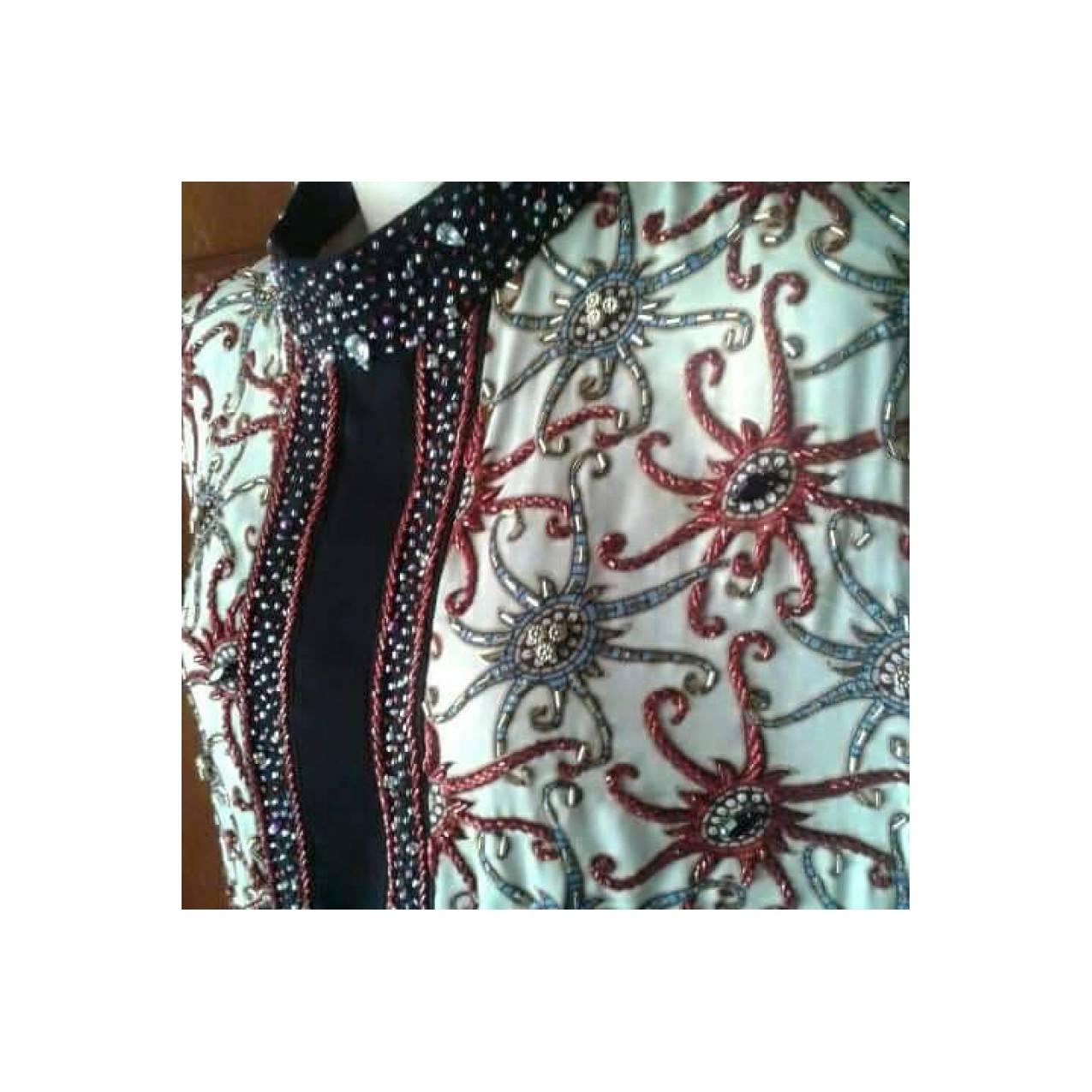 gamis jetblack kombinasi batik sutra Kalimantan bertabur payet Jepang