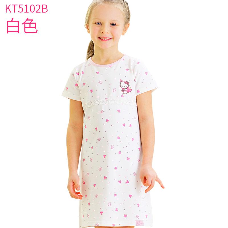 HelloKitty Anak-anak Piyama Gadis Gaun Tidur Baju Rumah Lengan Pendek Anak Perempuan Kecil (KT5102B Putih)