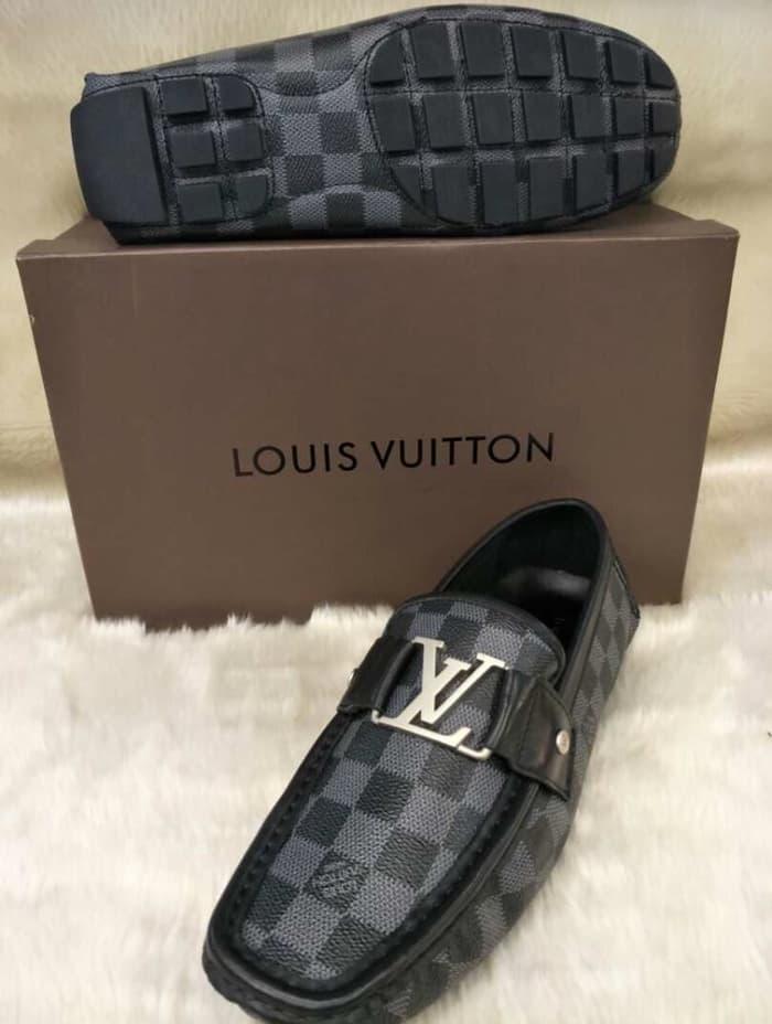 HARGA DISKON!!! Ori Leather Sepatu Loafers Louis Vuitton Damier Kulit Asli