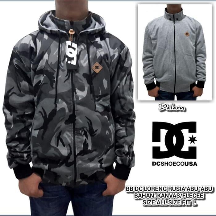 Hot Item!! JAKET DC BOLAK BALIK KANVAS LORENG ABU - ready stock