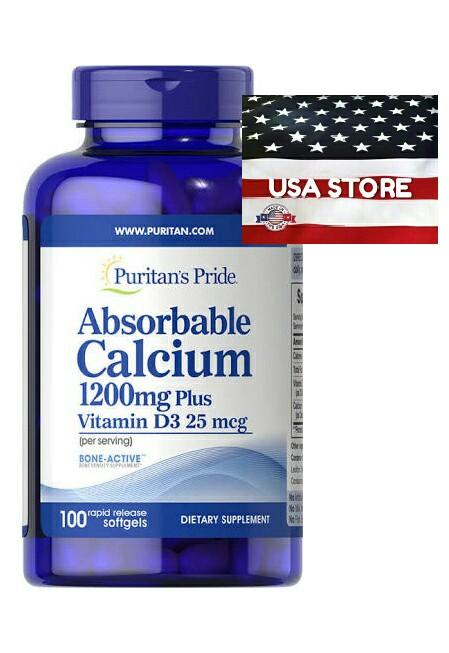 PURITAN ABSORBABLE CALCIUM 1200 MG VITAMIN D3 25 MCG 100 SOFTGELS 1200MG PURITAN'S PRIDE D-3 25MCG