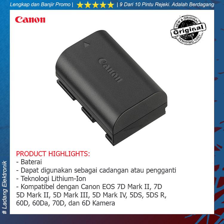 Canon Battery LP-E6N for EOS 7D Mark II, 7D, 5D Mark II, 5D Mark III, 5D Mark IV, 5DS, 5DS R, 60D, 60Da, 70D, dan 6D Kamera - Hitam