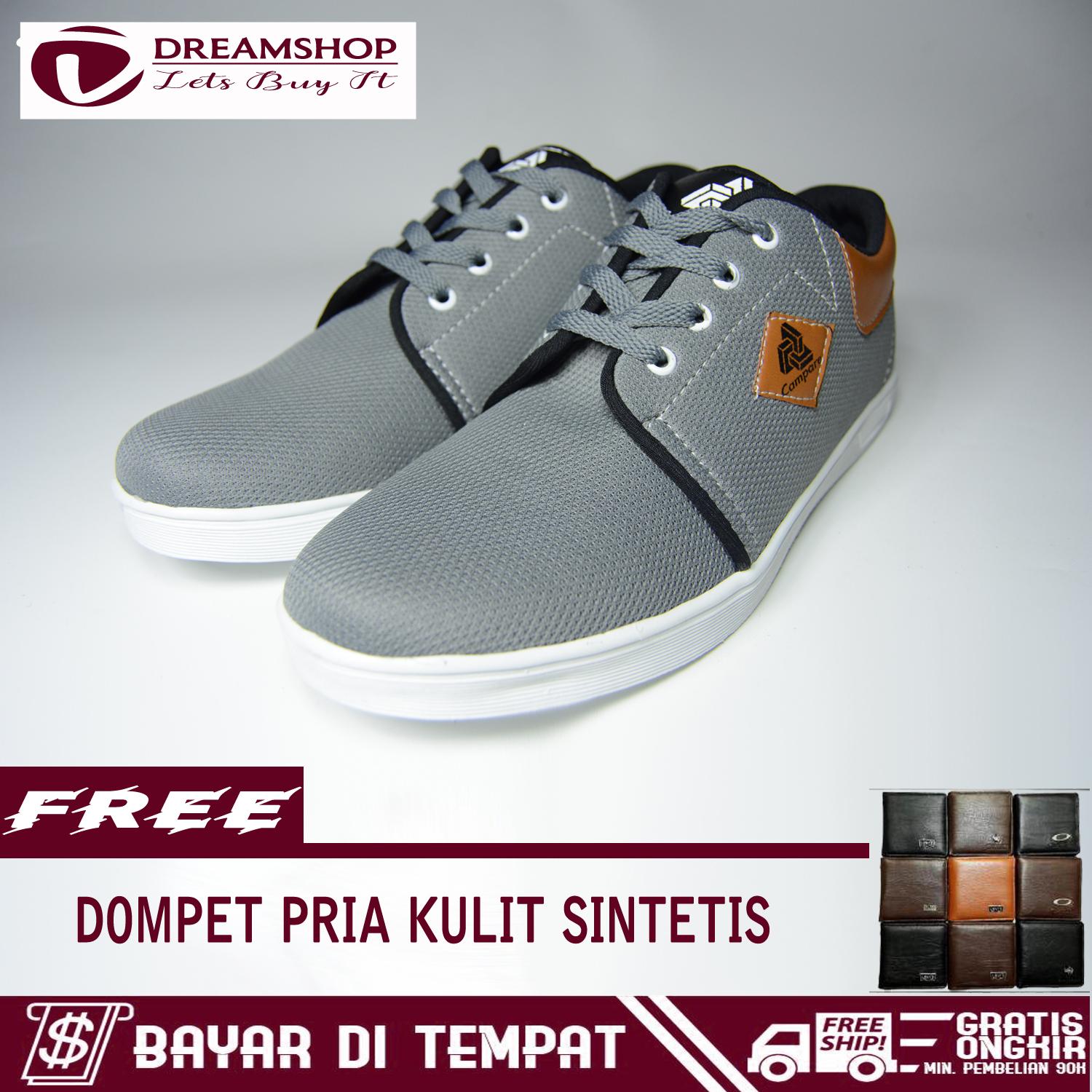 Dream Sepatu Kets Casual Sneaker Pria 003 Campare + Free Dompet Pria Kulit Sintetis