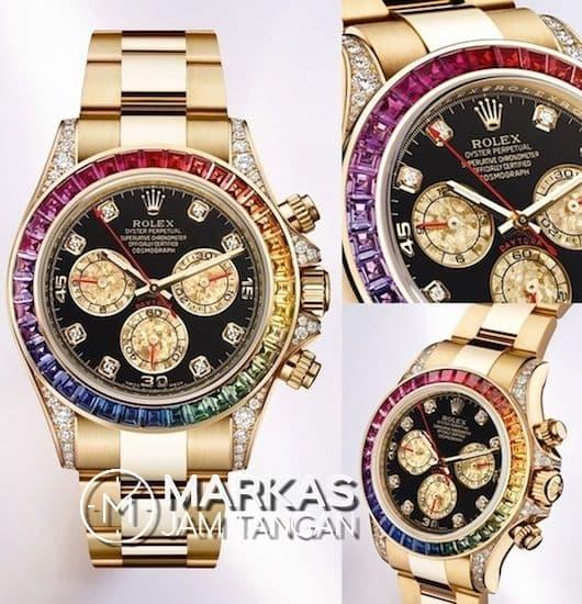 Jam Tangan Pria Rolex Daytona Cosmograph Rainbow Stainless Steel