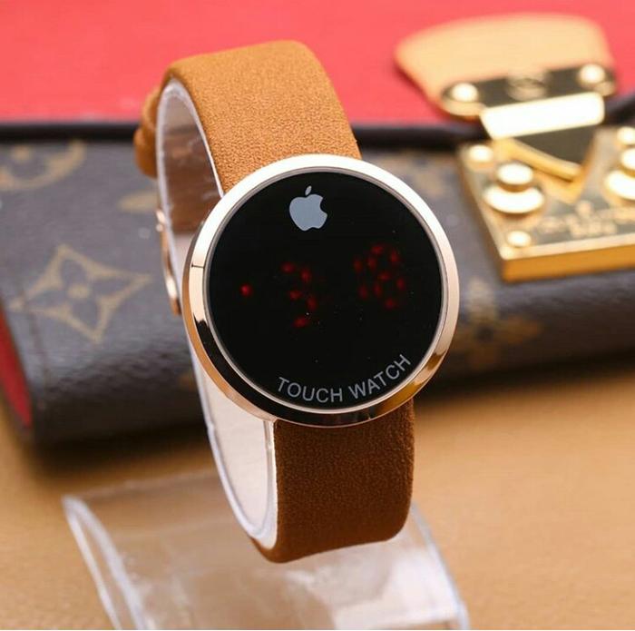 Jam Tangan Fashion Wanita Iphone Bulat Touch Beludru Coklat