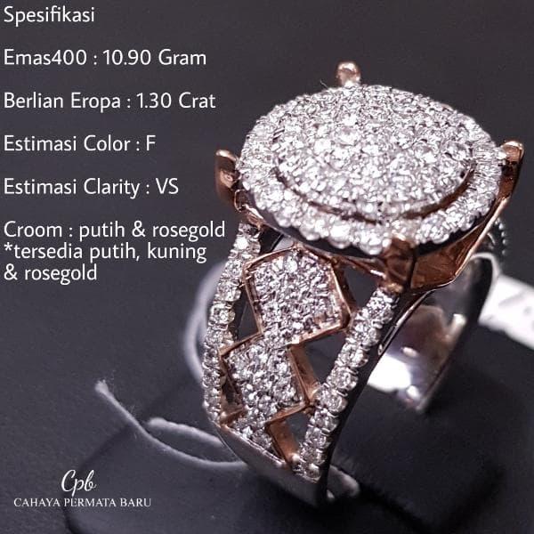 Cincin Emas400 10.90 Gram Berlian Eropa 1.30 Crat Fashion Murah Meriah