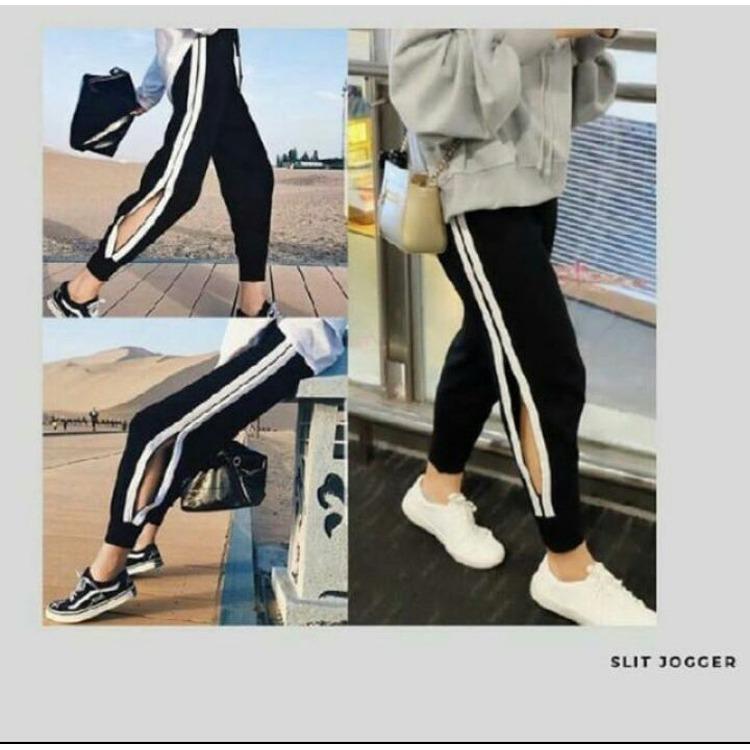 Celana Training Korean Style - trend Fasion wanita terkini - babyterry - slit joger pants - SP07