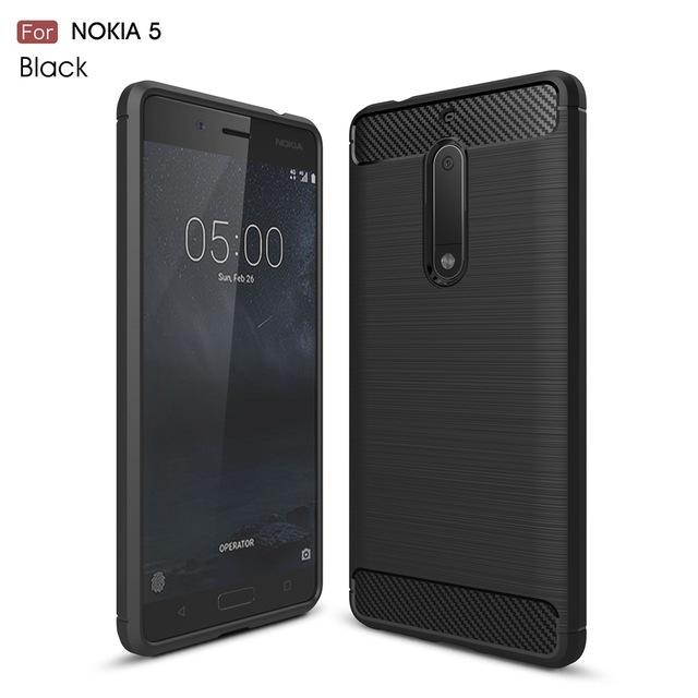 NOKIA 5 Carbon Fiber TPU Brushed Shockproof DELKIN  (Black) Softcase NOKIA 5 Slim Vision Carbon Fiber Soft Case - Delkin Hitam Phone Case For Nokia 5 Cover Shockproof Soft TPU Silicon Carbon Fiber Protector Bumper Cases Cover For Nokia 5