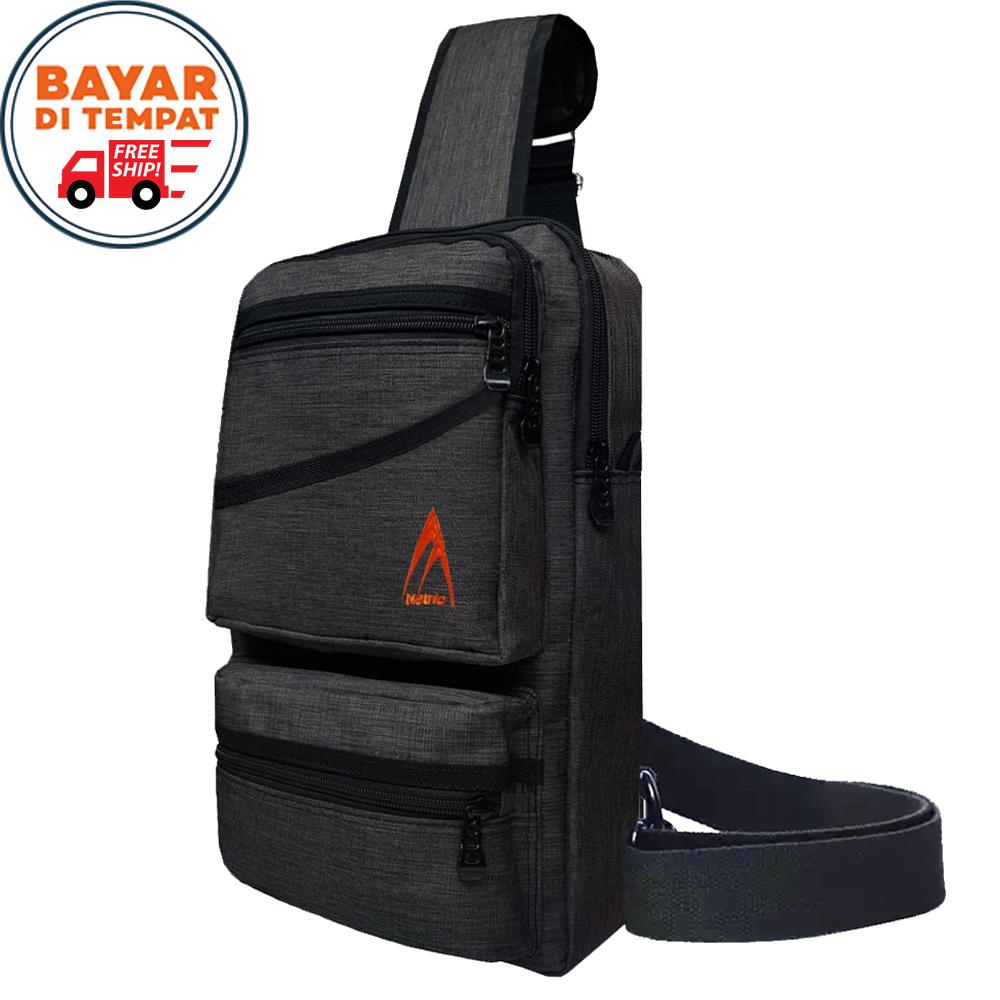 Free Shipping - Metric 1343-10 Tas Pria Tas Selempang Pria Tas Slingbag Tas Ransel Pria Tas Ransel Tali Satu Tas Waistbag Tas Gadget Tas Ipad Tas Notebook Tas Selempang Notebook Tas Korea Tas Sling Bag Korea - Grey