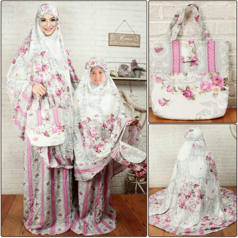 RULIVA - COUPLE IBU ANAK MUKENA BALI IBU DAN ANAK MUKENA CANTIK SARUNG MUKENA WANITA PERALATAN SHOLAT MUKENA KATUN RAYON IBU DAN ANAK MEIDA PINK