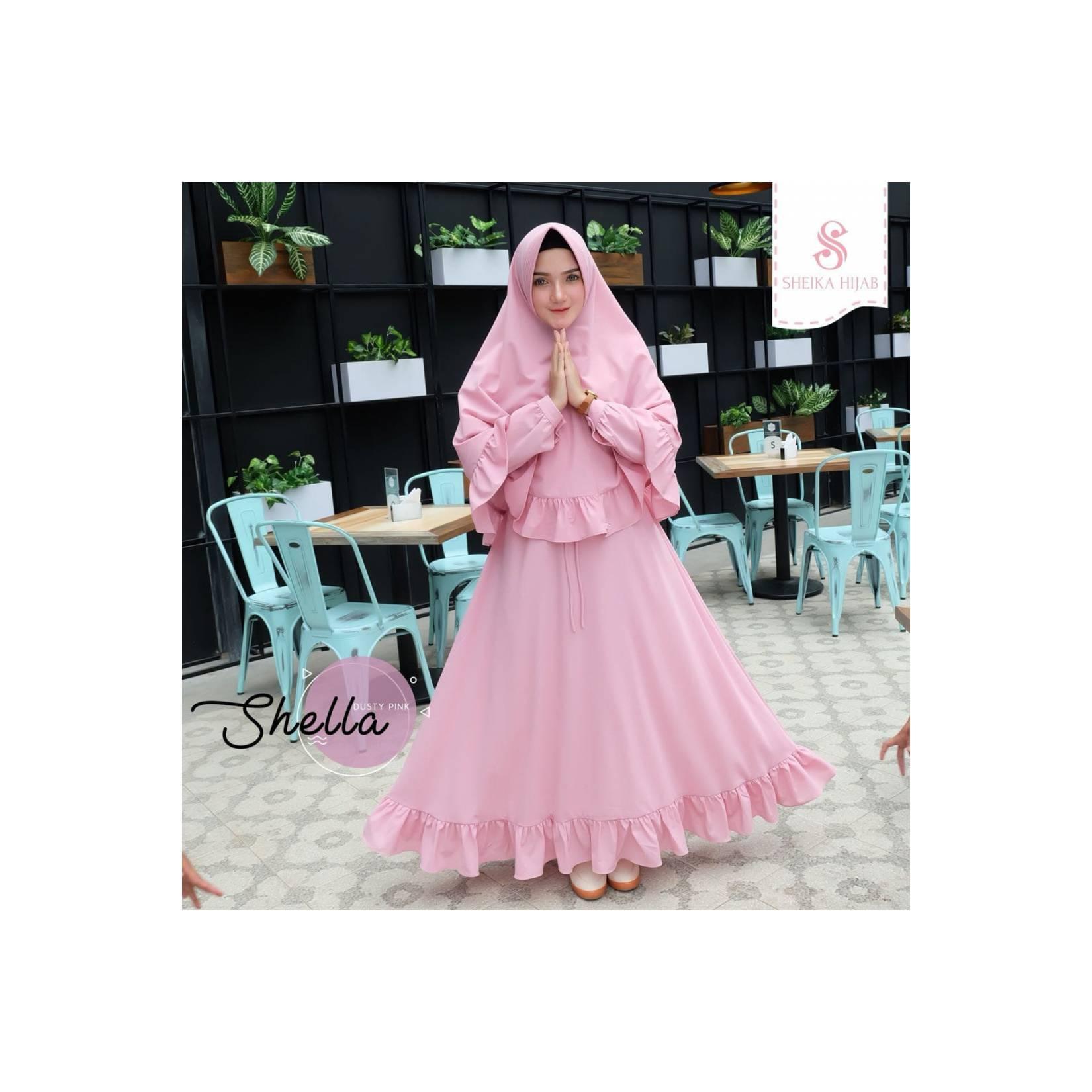 PROMO ORIGINAL TERBARU Gamis Sheika Hijab Shella Dress Dusty Pink baj