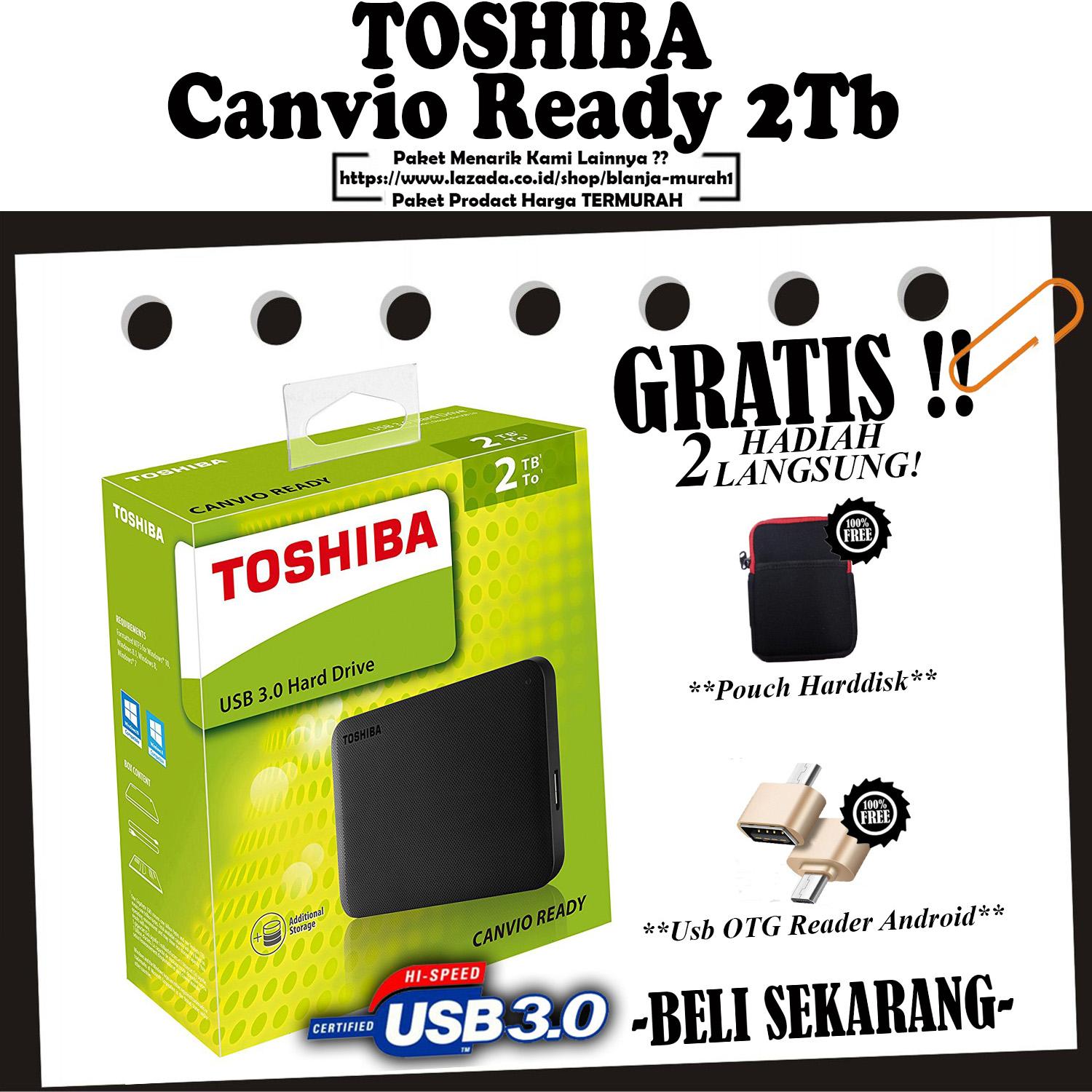 Toshiba Harrdisk External Canvio Ready 2TB - HDD External 2.5 Black - GRATIS Pouch HDD & Usb OTG Reader Android
