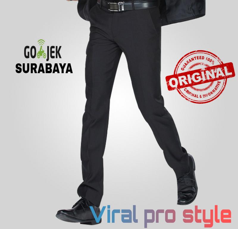 Viral Guido - Celana Panjang Formal Kerja Pria - Slimfit - Slim Fit - Bahan Kain Twill / Drill - Celana Kerja Kantor - Hitam - E.