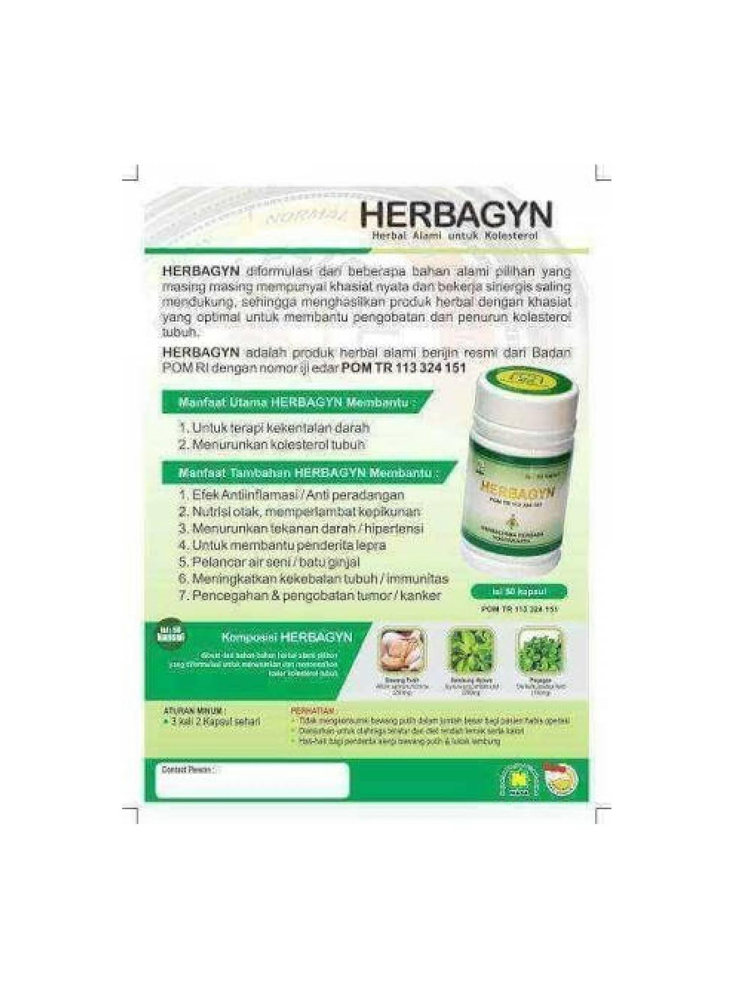 HERBAGYN Obat Herbal Nasa khusus menurunkan kolesterol - Agen Resmi Na