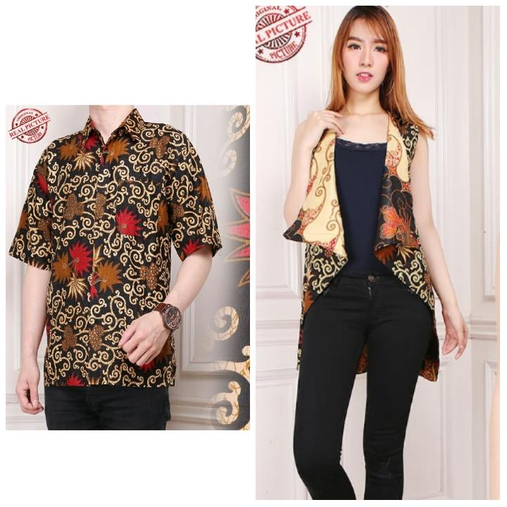 168 Collection Couple 2in1 Apki Atasan Blouse Blazer Batik dan Kemeja Batik Pria