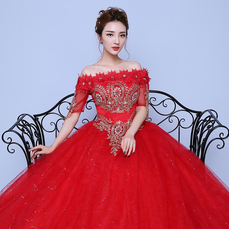 Gaun Gaun Pengantin Gaun Pengantin Mempelai Wanita Model Korea Baru (Merah Gaun Pengantin atau 3 Pcs/set)